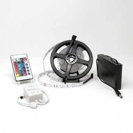 Kit ruban LED RGB 30LED/m IP20 5m contrôleur 24 touches avec boitier piles