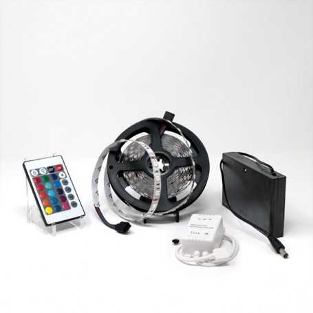 Kit ruban LED RGB 60LED/m IP20 5m contrôleur 24 touches avec boitier piles
