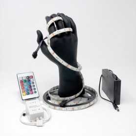 Kit ruban LED RGB 60LED/m IP65 5m contrôleur 24 touches avec boitier piles