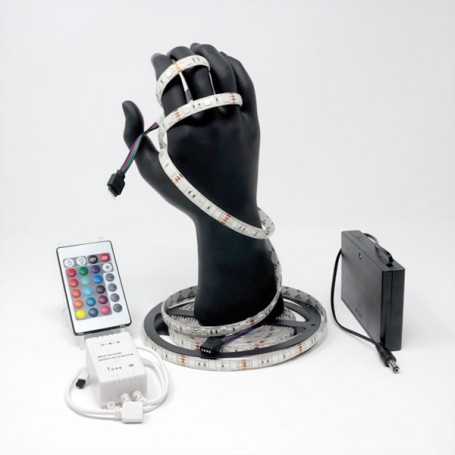 Kit ruban LED RGB 60LED/m IP65 5m contrôleur 24 touches avec boitier piles