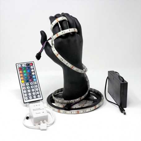 Kit ruban LED RGB 60LED/m IP65 5m contrôleur 44 touches avec boitier piles