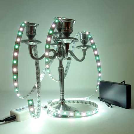 Kit ruban LED RGB+W à piles 60LED/m 2m50 avec contrôleur RF