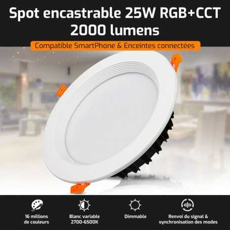 Spot LED encastrable connecté RGB+CCT 25W Mi-Light (MiBOXER)