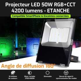 Projecteur LED connecté étanche RGB+CCT 50W 220V Mi-Light (MiBOXER)