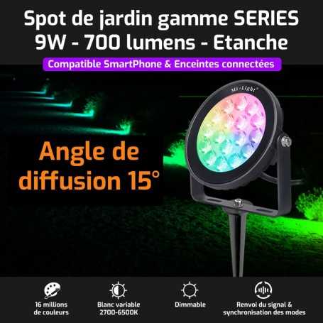 Spot LED de jardin connecté RGB+CCT 9W gamme SERIES Mi-Light (MiBOXER)