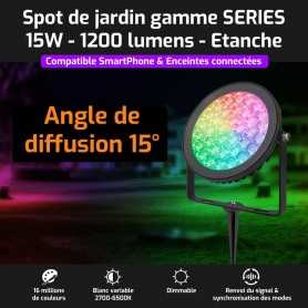 Spot LED de jardin connecté RGB+CCT 15W gamme SERIES Mi-Light (MiBOXER)