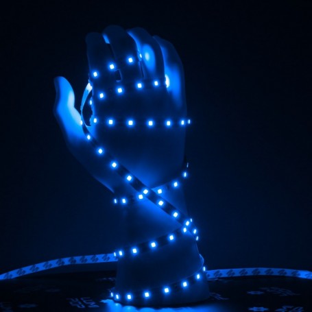 Ruban LED 12V 60LED/m bleu IP20 allumé