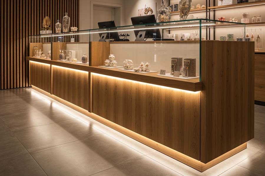 Ruban LED blanc chaud pour comptoir boutique