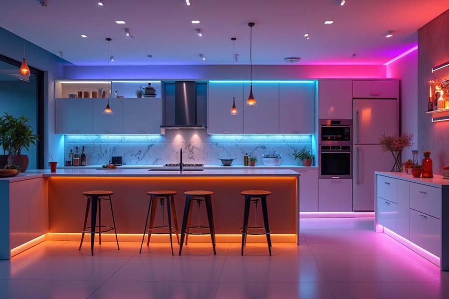 Ruban LED installé dans une cuisine