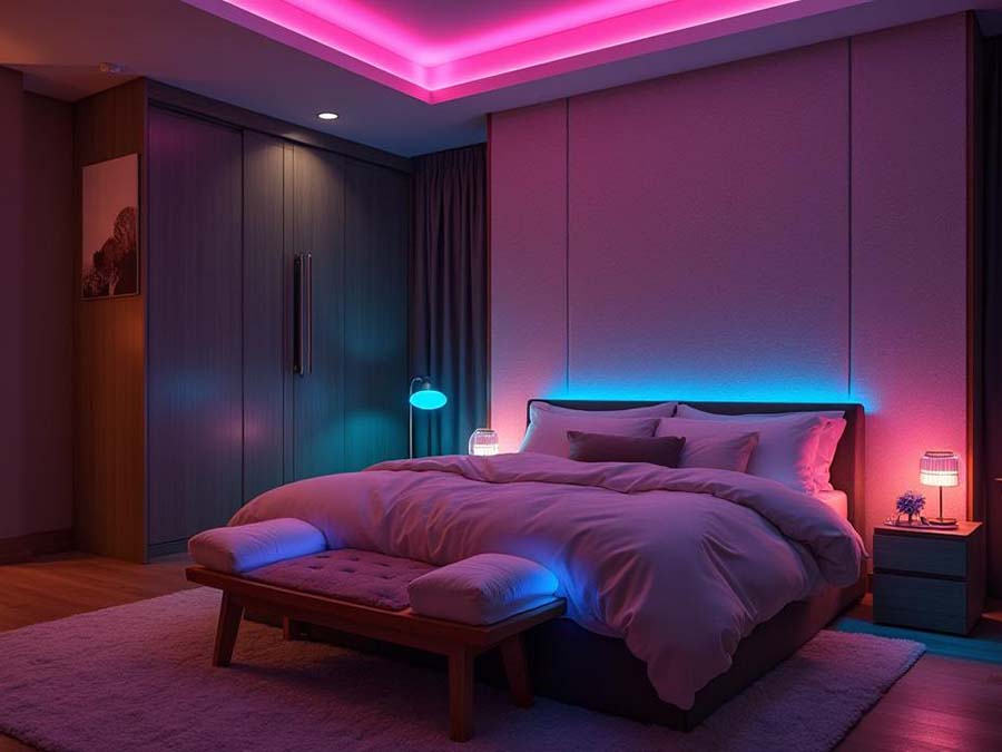 Ruban LED installé dans une chambre